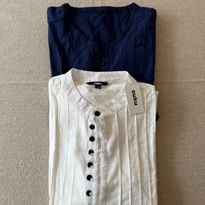 2 Men’s Ouku Blue and White Long Sleeve Shirt Button Front Lightweight  size XL